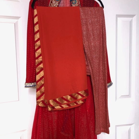 4 pcs Red shalwar kameez Pakistani/Indian - Picture 4 of 8